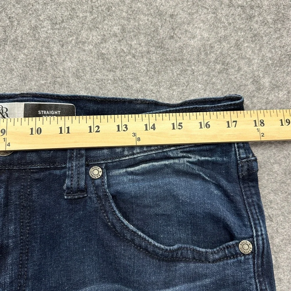 Rock and Republic Jeans Mens 36 Straight Dark‎ Blue Distressed Embroidery EUC